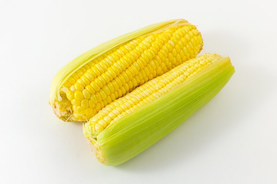 Grains of ripe corn on white background