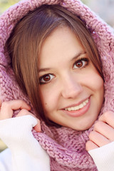 portait young woman with scarf in cold winter