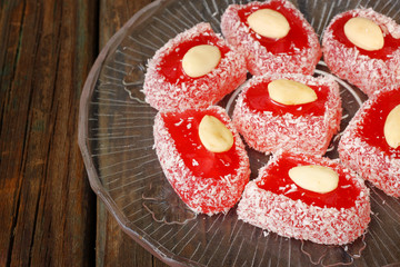 turkish delight on wooden table. ethnic food. lokum.