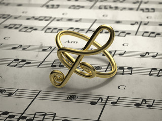 musical note ring with score in background