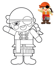 Cartoon girl - doll - coloring page with preview for children
