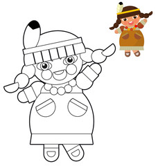 Cartoon girl - doll - coloring page with preview for children
