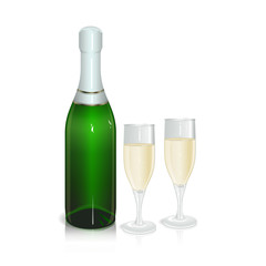 bottle of sparkling wine with two glasses