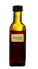 Old medicine bottle with poison label, isolated over white