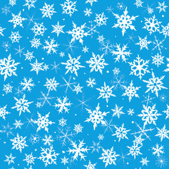 Seamless  pattern from snowflakes on blue background.