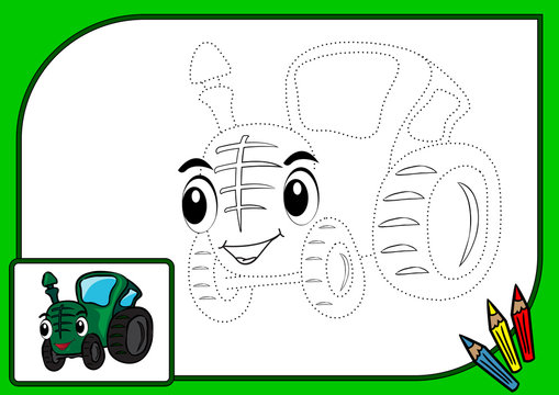 Coloring book dot tractor