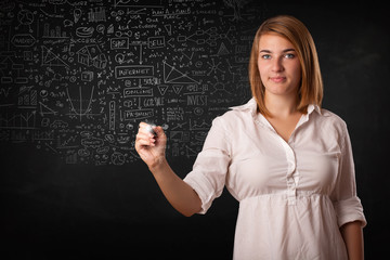 Young woman sketching and calculating thoughts