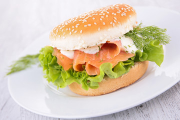 burger with salmon and cream
