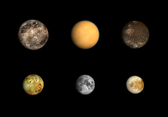 Jupitermoons, the Earth Moon and Titan blank