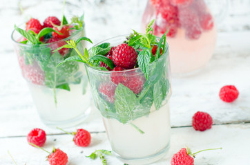 Lemonade with raspberry and mint