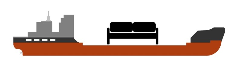 Canapé en livraison dans un bateau cargo
