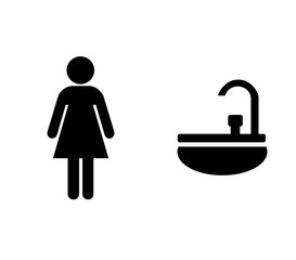 Femme à coté d'un lavabo	