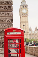 Obraz premium Red Telephone Booth and Big Ben in London
