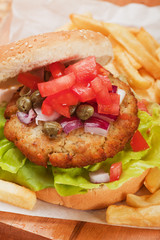 Fish burger with french fries