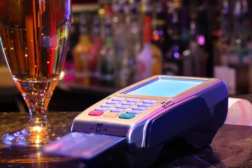 Printed kitchen splashbacks Bar Paying Drink With Credit Card