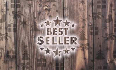 wooden best seller symbol with presents