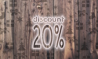 wooden discount symbol with presents