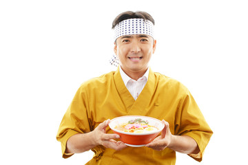 仕事中のラーメン職人