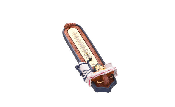Wooden thermometer on white background