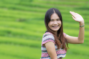 Thai Woman Enjoy in Field Doi inthanon, Maeglangluang Karen vill