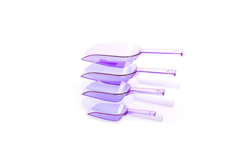 Four plastic violet  transfer scoop used in cooking