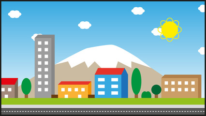 Town sunny day landscape