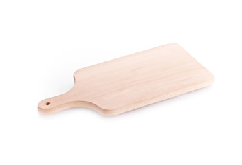 Wooden cutting board isolated on white background