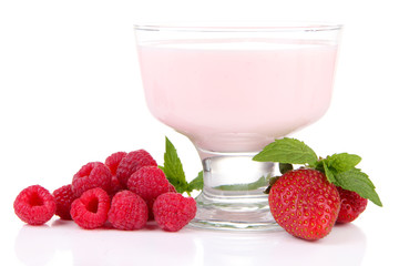 Delicious yogurt with berries isolated on white
