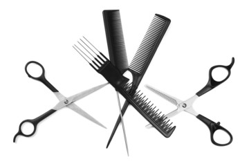 Professional hairdresser tools isolated on white