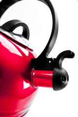 Red tea kettle isolated on white background