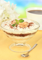 Delicious dessert with banana and caramel