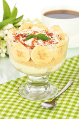Delicious dessert with banana and caramel