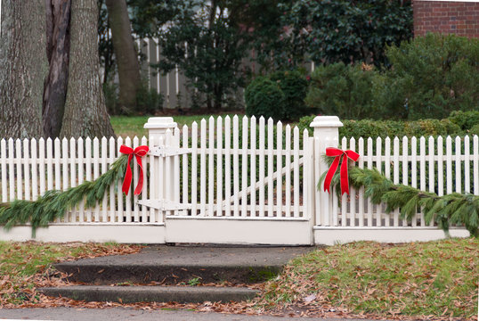 White Picket Fence, Garland, and Red Bows III