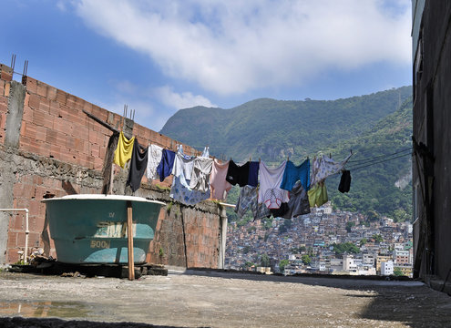 Clothes line in Favela Rocinha. Rio De Janeiro.