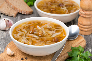 Russian cabbage soup with wild mushrooms