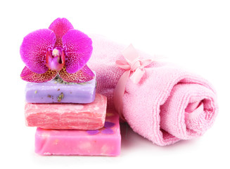 Obraz na płótnie Canvas Soap and orchid isolated on white