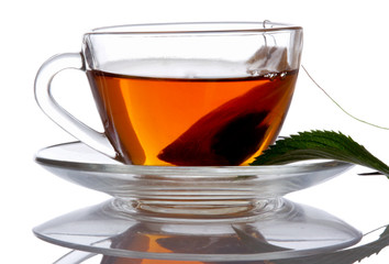 Cup of tea and mint, isolated on white background