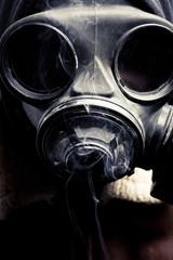 portrait man in gas mask