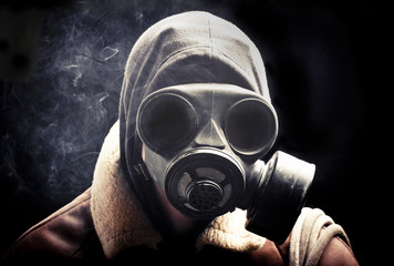 portrait man in gas mask
