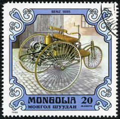 stamp printed in Mongolia shows a BENZ 1885 old car