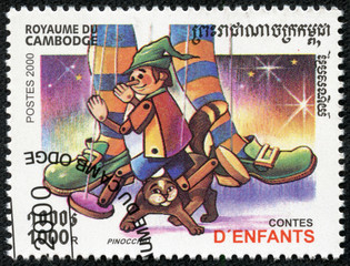 stamp printed in Cambodia shows Pinocchio