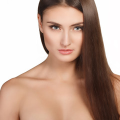Fototapeta premium Beautiful Woman Portrait.Clear Fresh Skin.Isolated on a White
