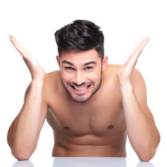 Fototapeta premium man with no clothes on screaming of joy