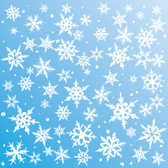 Winter background with beautiful various snowflakes.
