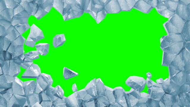 Breaking Ice Wall on Green Screen and Alpha Matte