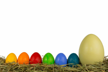 Ostereier Nanduei im Heu