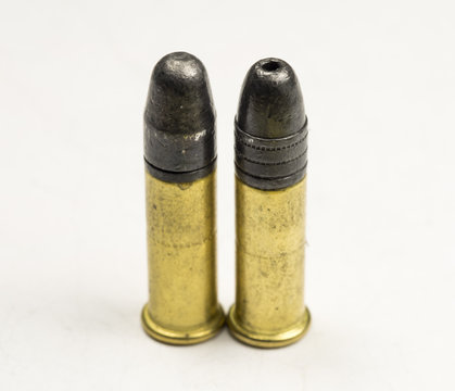 .22 caliber Long rifle Rimfire Ammunition on white