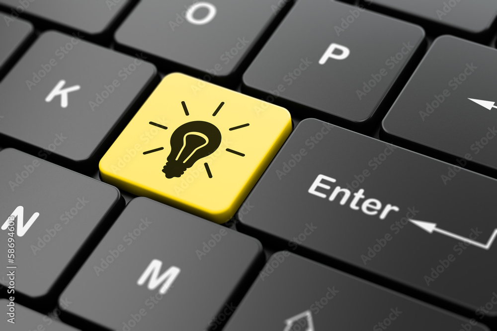 Aufkleber finance concept: light bulb on computer keyboard background