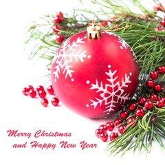 New year's red ball, toy for Christmas tree ornaments, backgroun
