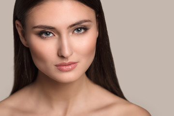 Obraz premium Beautiful Woman Portrait.Clear Fresh Skin.Isolated on a White